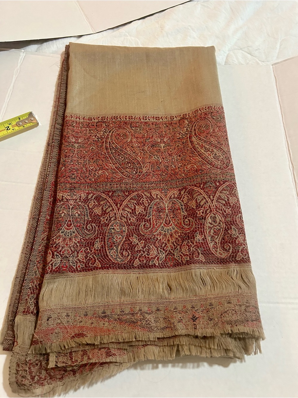Vilntage 100% Pure Pashmina Shawl Wrap Scarf India Beige Rust Paisley Fringe 84” - Picture 4 of 7
